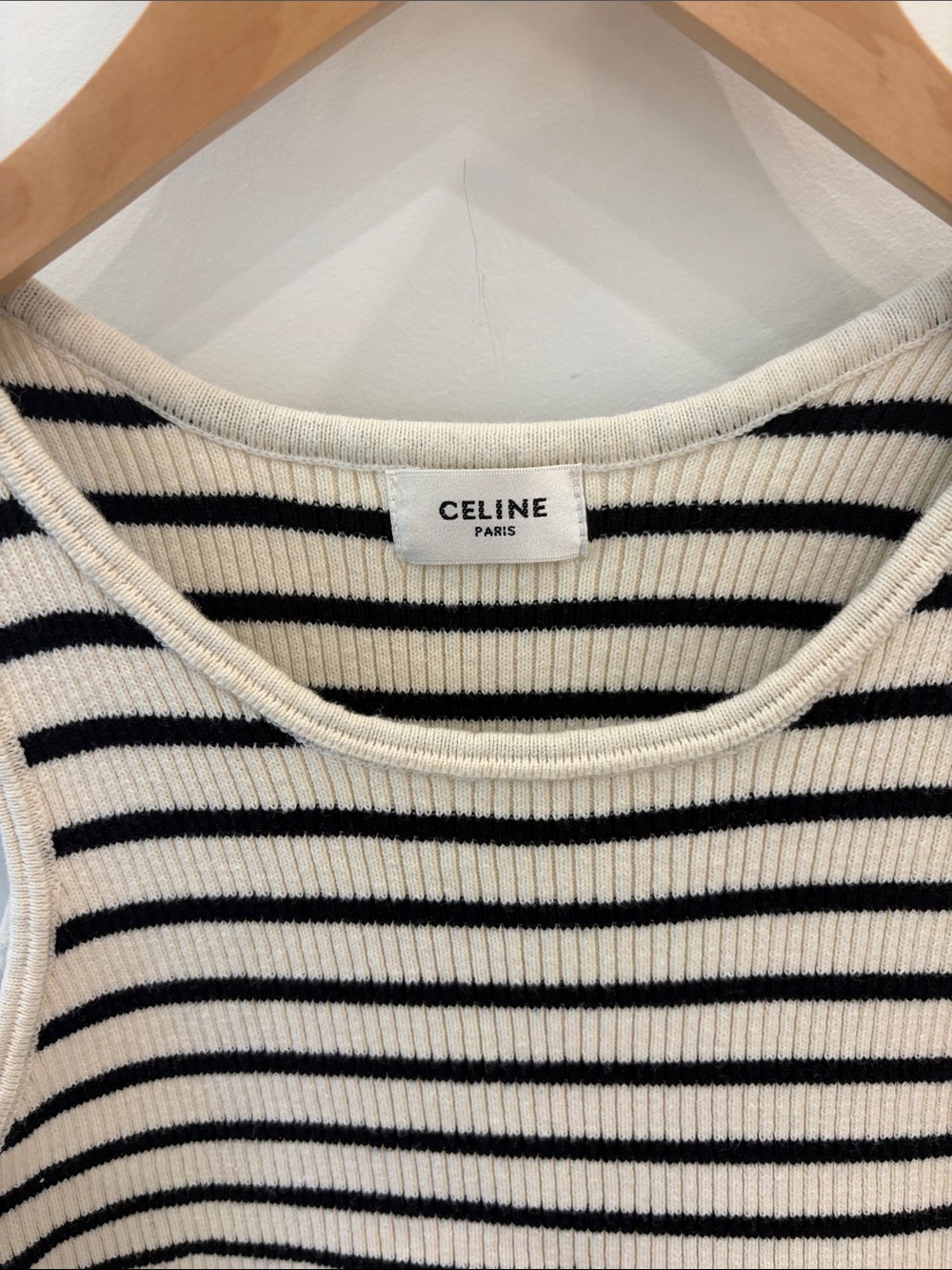 Celine Ribbed Striped Crop Tank in Ivory and Black - Picture 2 of 6